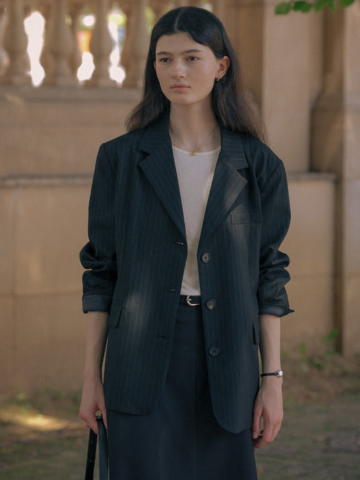 [TILLIDIE] Tailor pin stripe jacket TIFA01JK02_Black