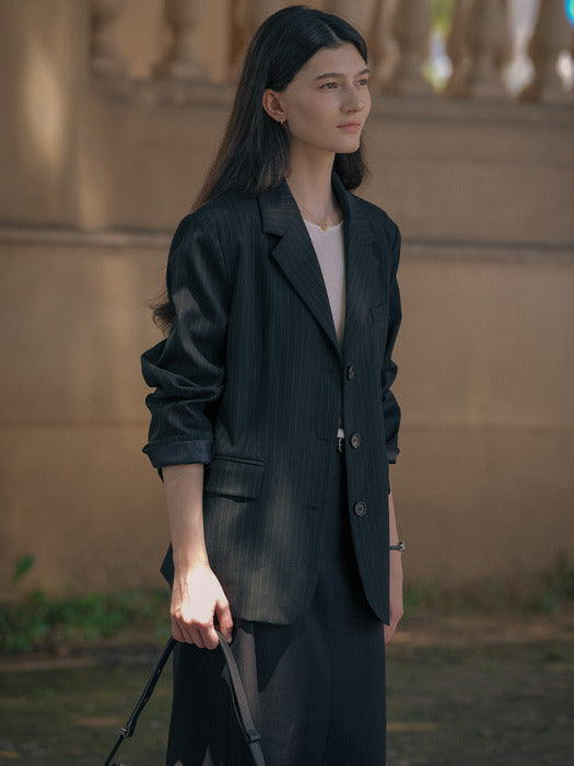 [TILLIDIE] Tailor pin stripe jacket TIFA01JK02_Black