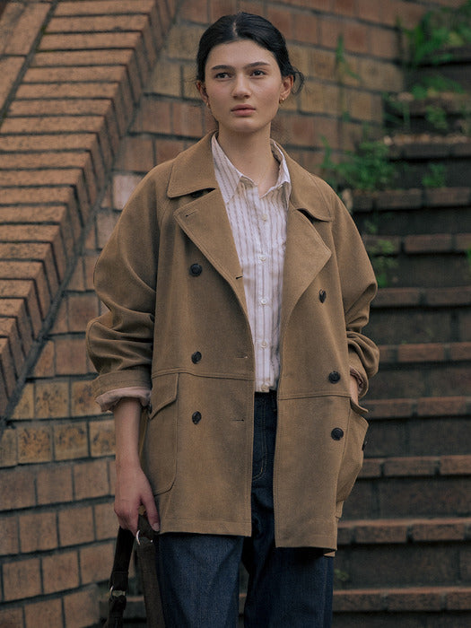 Tillidie Double button suede jacket Beige