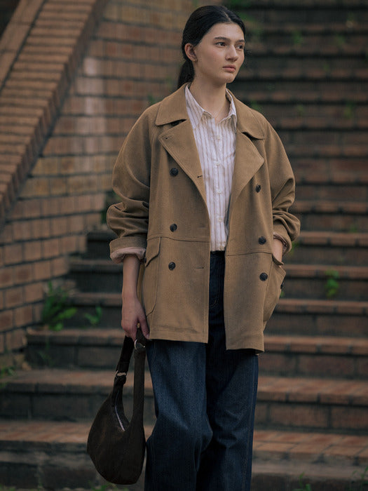 Tillidie Double button suede jacket Beige