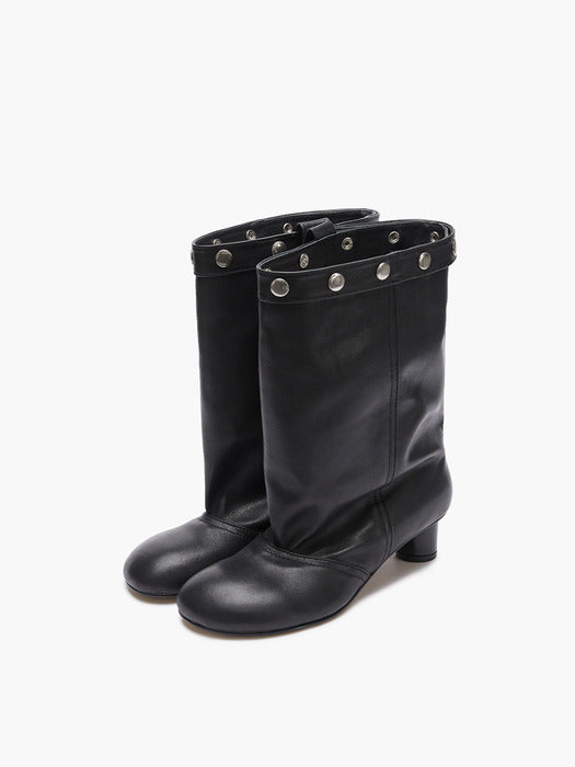 SNAP MIDDLE LEATHER BOOTS_black
