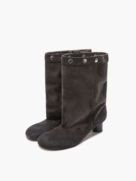 [Margesherwood] Snap Middle Suede BOOTS_dark brown