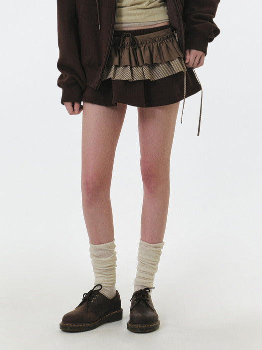Grove 25Fw Solene Check Layered Skirt (Beige Check)