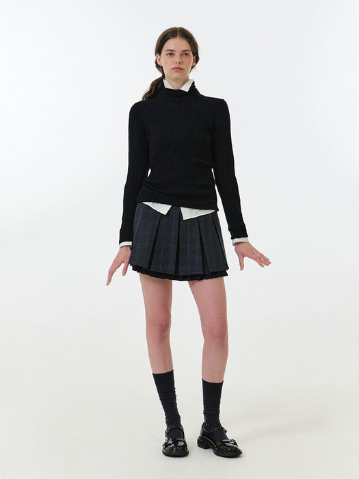 [grove] 25Fw Fae Check Pleats Skirt (Blue Check)
