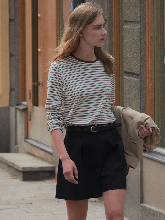 [TILLIDIE] Silky stripe cotton t-shirt TIFA02LT01_Brown