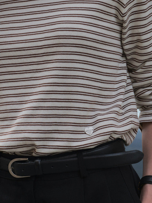 [TILLIDIE] Silky stripe cotton t-shirt TIFA02LT01_Brown