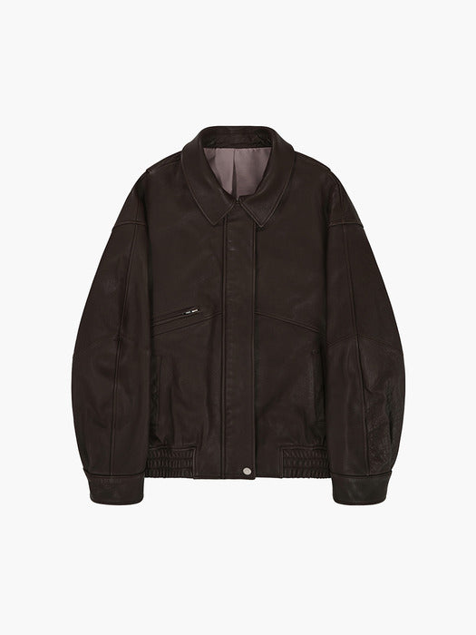 OVERSIZED LEATHER BLOUSON_brown