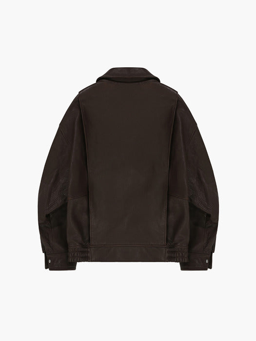 OVERSIZED LEATHER BLOUSON_brown