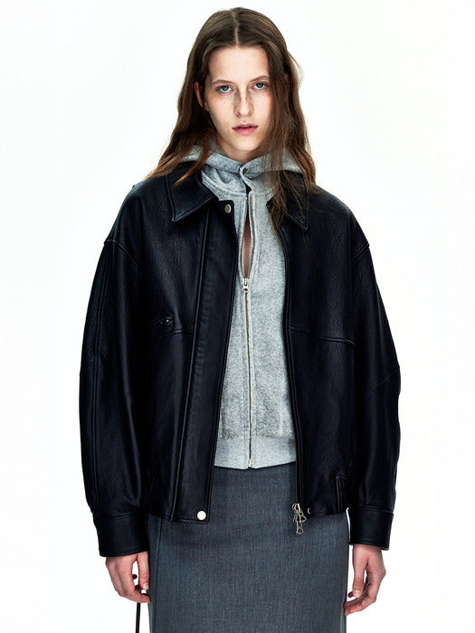 OVERSIZED LEATHER BLOUSON_black