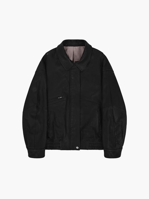 OVERSIZED LEATHER BLOUSON_black