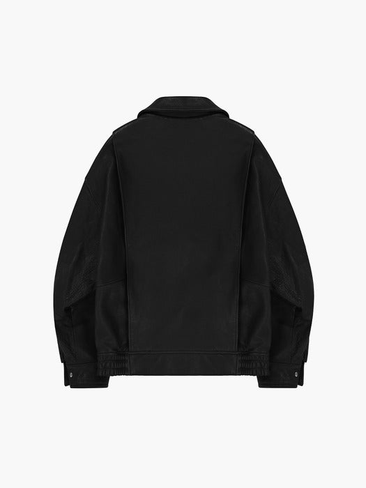 OVERSIZED LEATHER BLOUSON_black