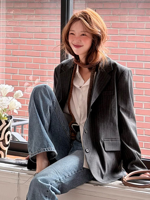 [TILLIDIE] Tailored Pinstripe Jacket TIFA02JK03_Charcoal