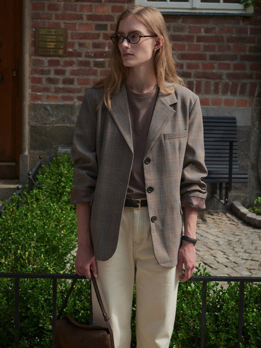 [TILLIDIE] Check blazer jacket TIFA02JK02_Brown