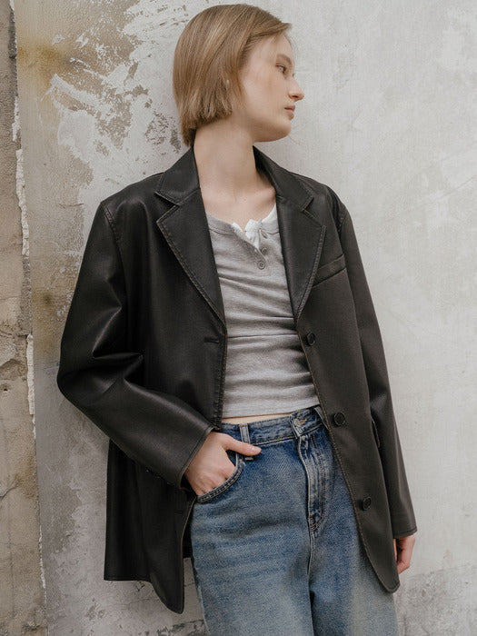 Tillidie Crack leather vintage jacket Brown