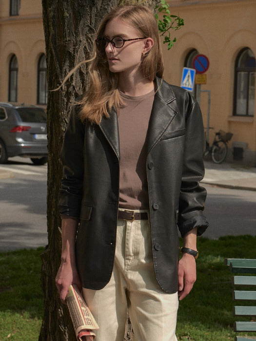 [TILLIDIE] Crack leather vintage jacket TIFA02LE01_Brown