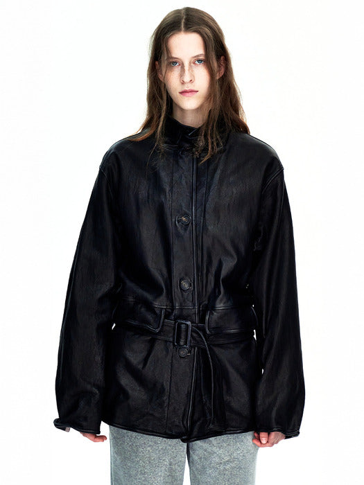 WAVE WASHED LEATHER JACKET_black