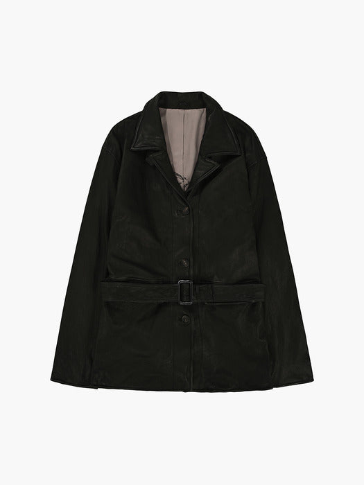 WAVE WASHED LEATHER JACKET_black