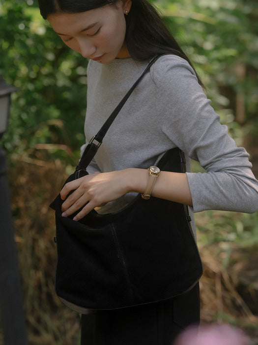 [TILLIDIE] Suede shoulder bag TIFA02AH09_Black