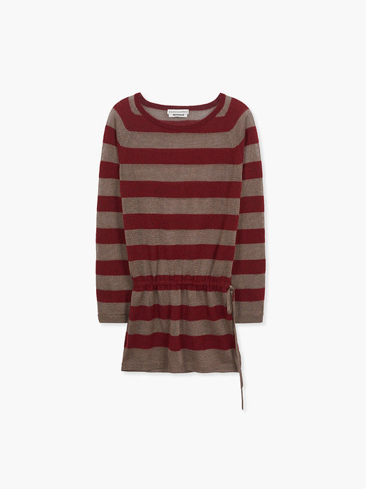 METALLIC STRIPE KNIT DRESS_burgundy