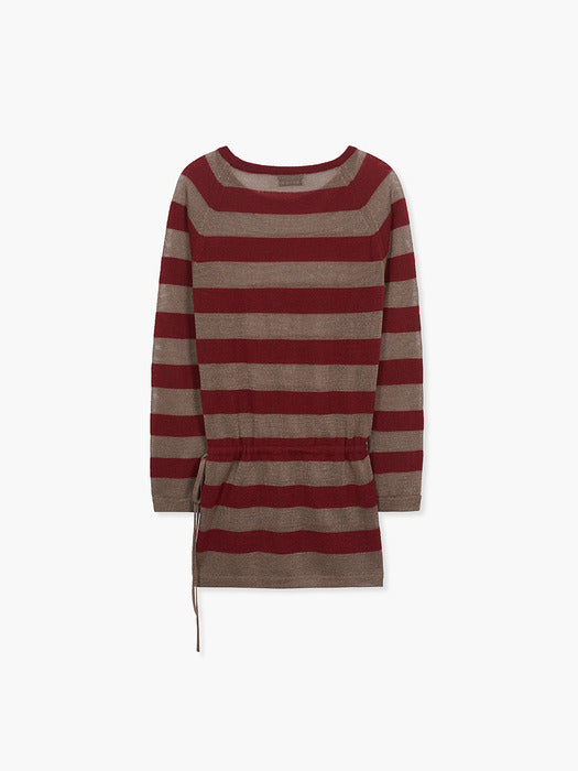 METALLIC STRIPE KNIT DRESS_burgundy