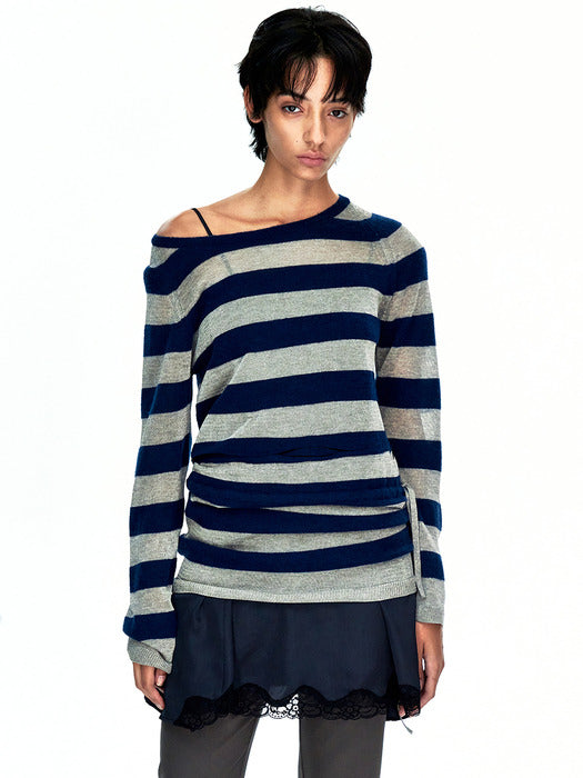 METALLIC STRIPE KNIT DRESS_navy