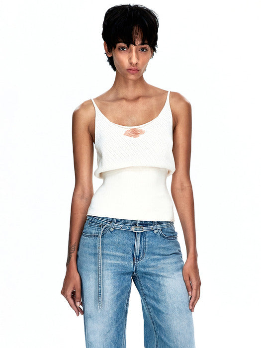 POINTELLE SLEEVELESS KNIT TOP_ivory
