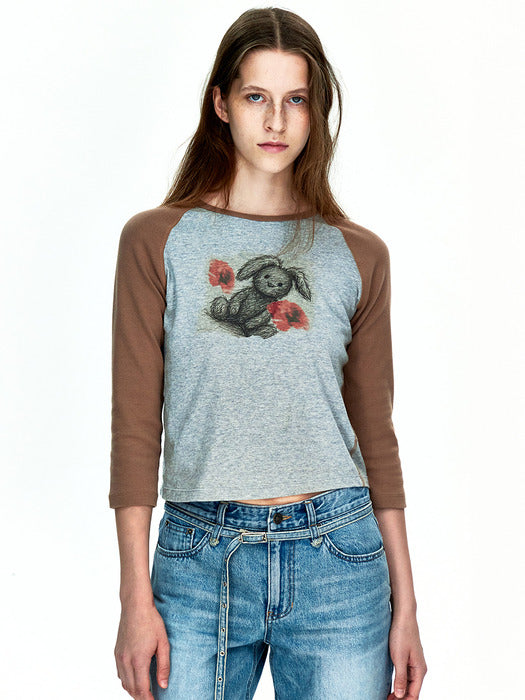 RABBIT RAGLAN T-SHIRT_grey/brown