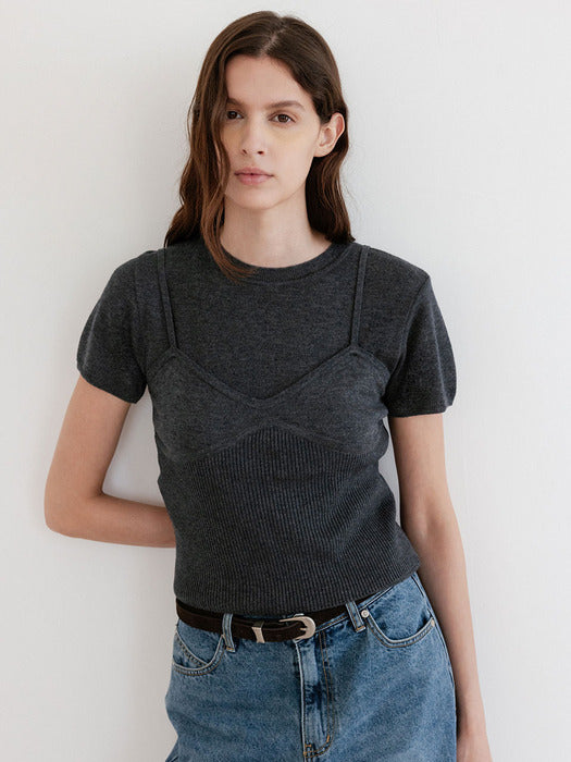 Loeuvre [SET] Hairy Wool Half Sleeve Top & Bustier