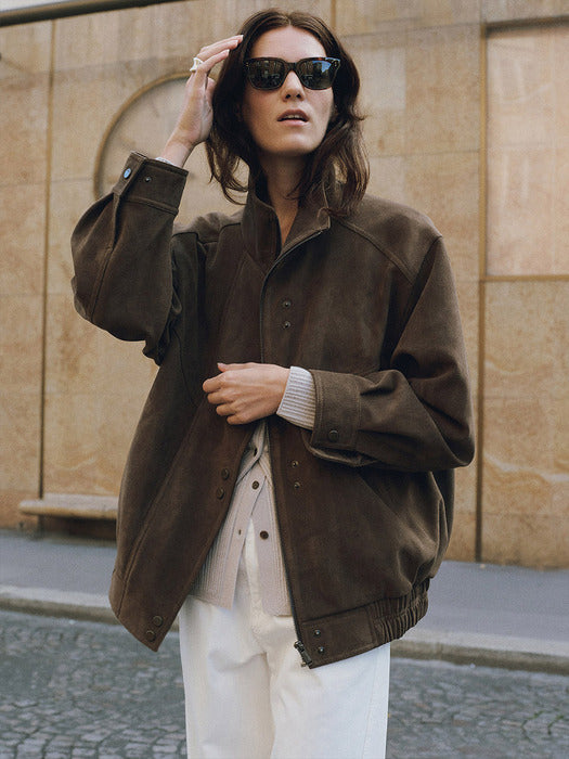 Loeuvre Asymmetric Placket Faux Suede Jacket
