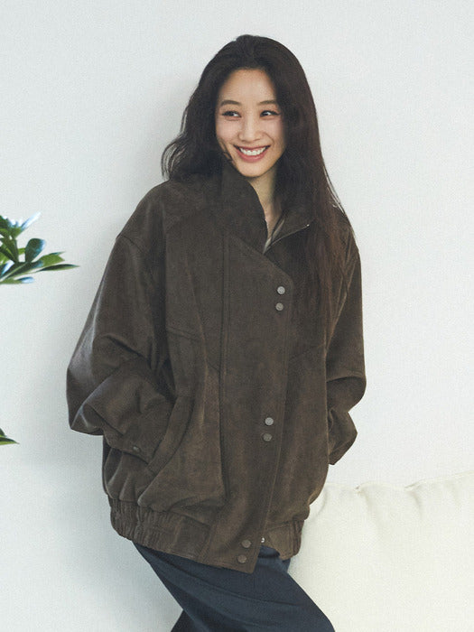 Loeuvre Asymmetric Placket Faux Suede Jacket