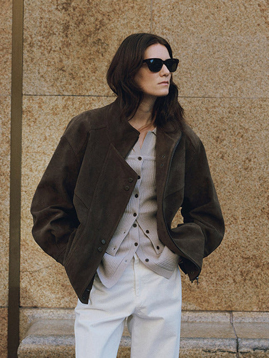 Loeuvre Asymmetric Placket Faux Suede Jacket
