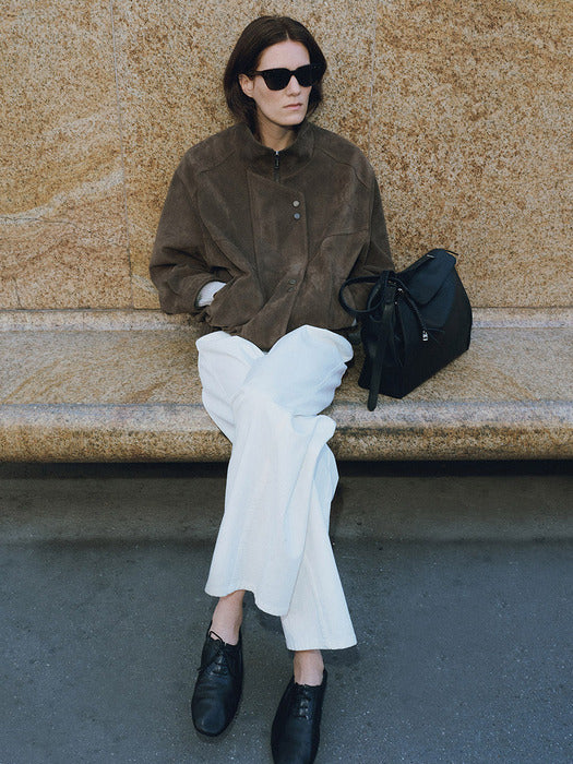 Loeuvre Asymmetric Placket Faux Suede Jacket