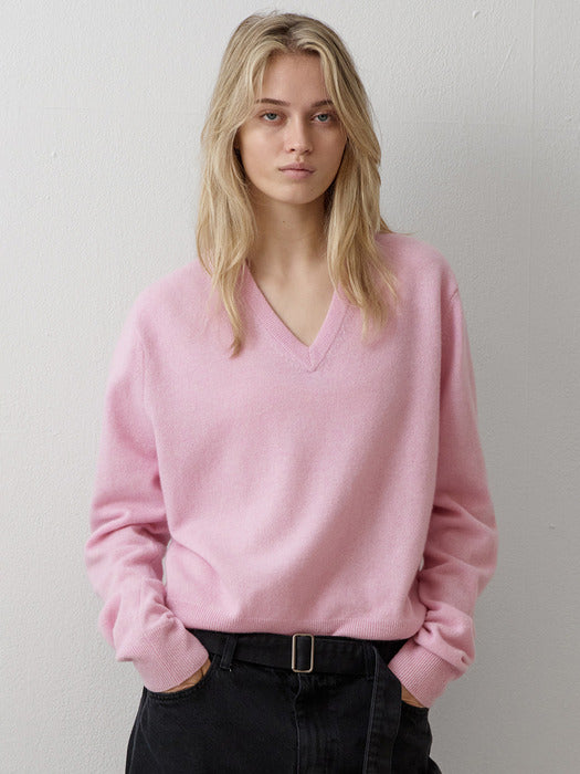 Essential V-neck Knit_fog pink