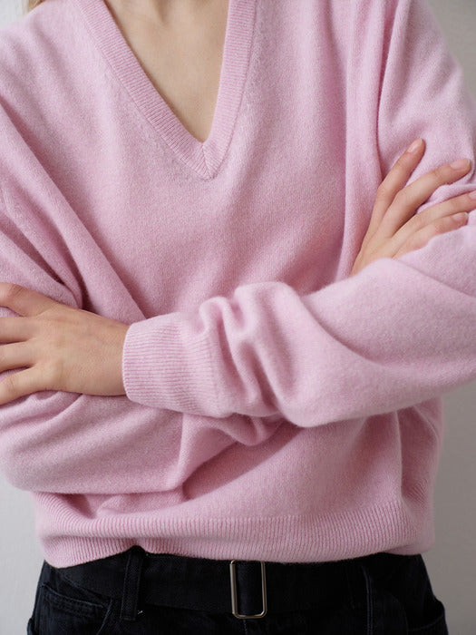Essential V-neck Knit_fog pink