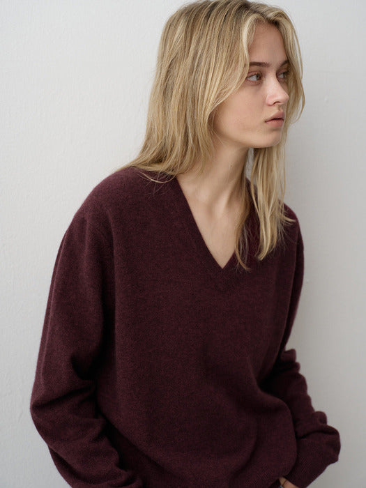 Essential V-Neck Knit - Burgundy