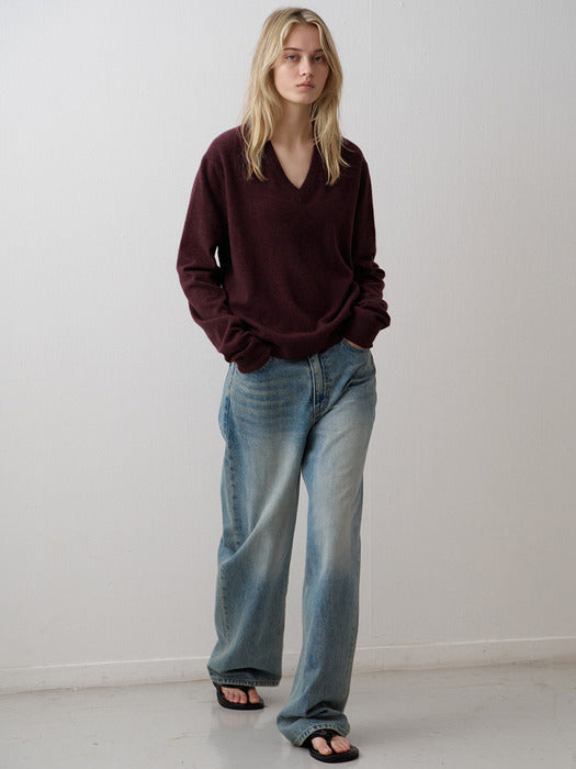 Essential V-Neck Knit - Burgundy