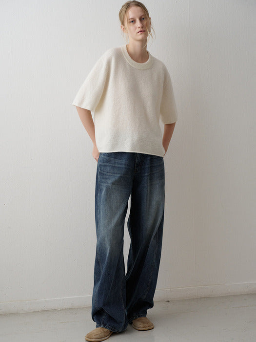 Mohair Half-Sleeve Knit - Ivory