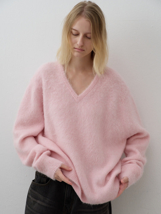 Alpaca V-Neck Knit - Pink