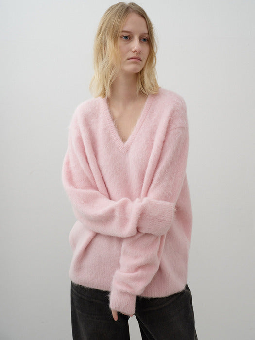 Alpaca V-Neck Knit - Pink