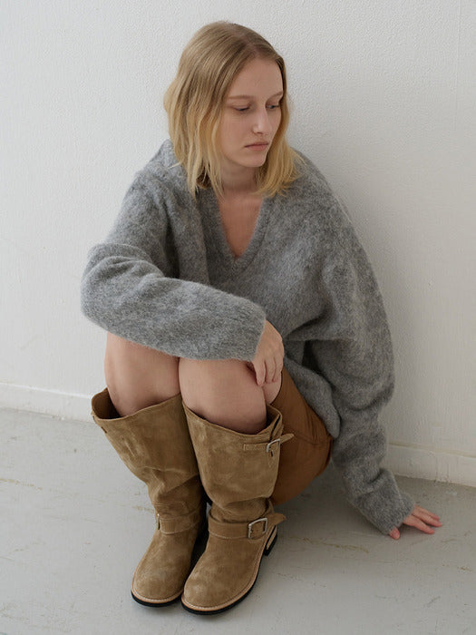 Alpaca V-Neck Knit_grey