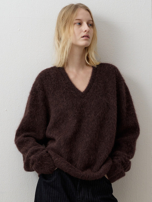 Alpaca V-Neck Knit_brown
