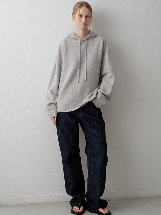 Cashmere Hooded Pullover — Light Grey