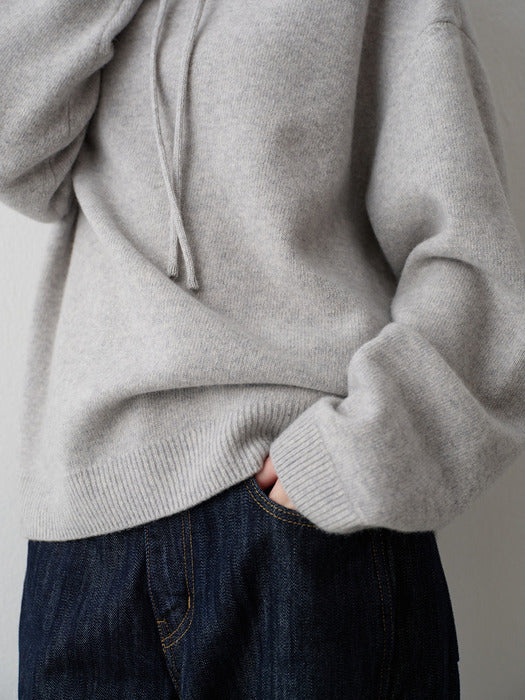Cashmere Hooded Pullover — Light Grey