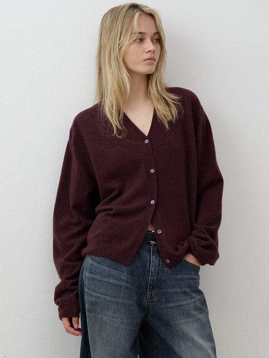 Cashmere V-Neck Cardigan_burgundy
