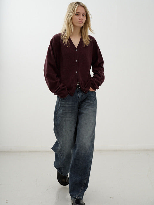 Cashmere V-Neck Cardigan_burgundy