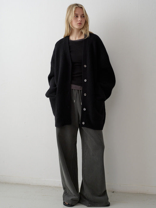 Shetland Wool V-Neck Cardigan - Black