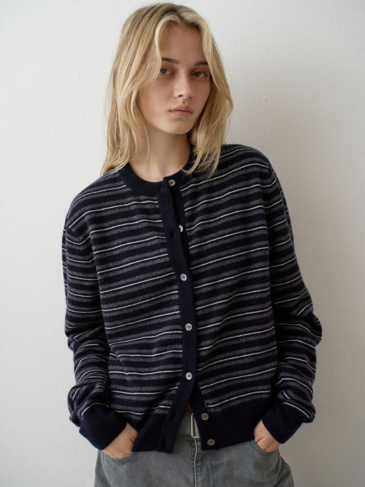 Striped Essential Cardigan_navy