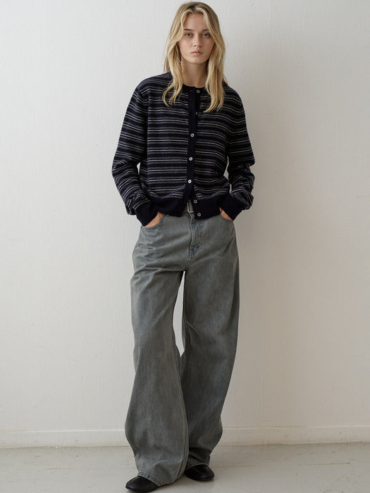 Striped Essential Cardigan_navy