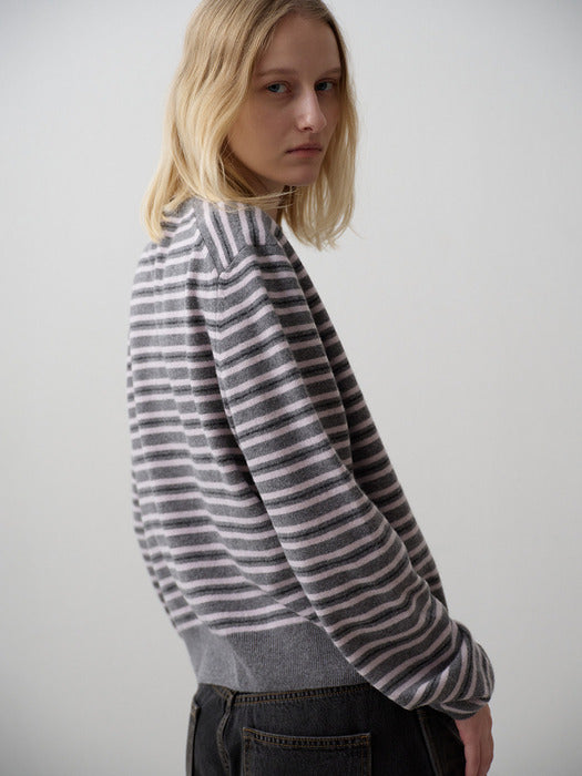 Striped Essential Cardigan_grey