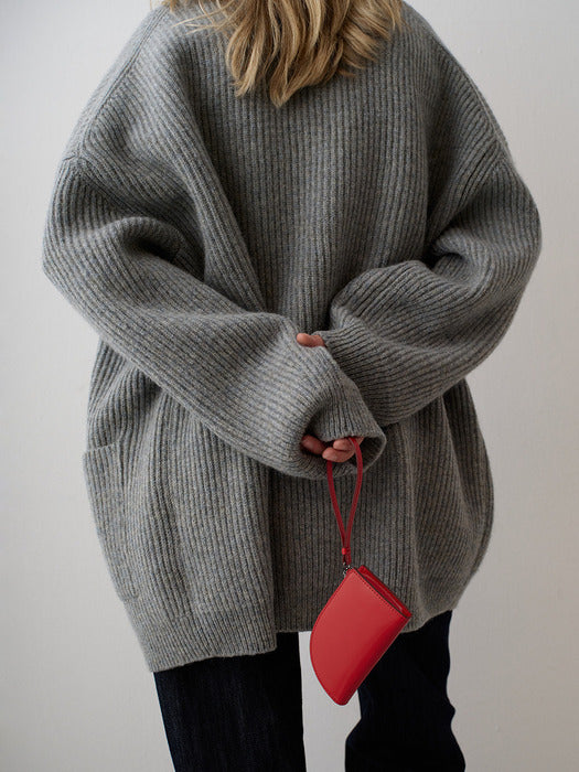 Shetland Wool V-Neck Cardigan, Multi Grey